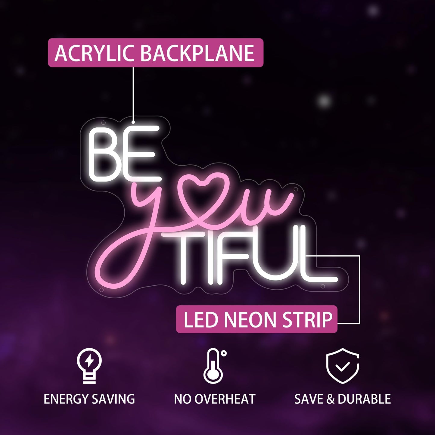 Moneter Beautiful Neon Signs For Wall Decor  Beautiful Neon Led Signs For Bedroom Decor Birthday Gift For Teen Girls Light Up Sign For Home  Wedding  Party