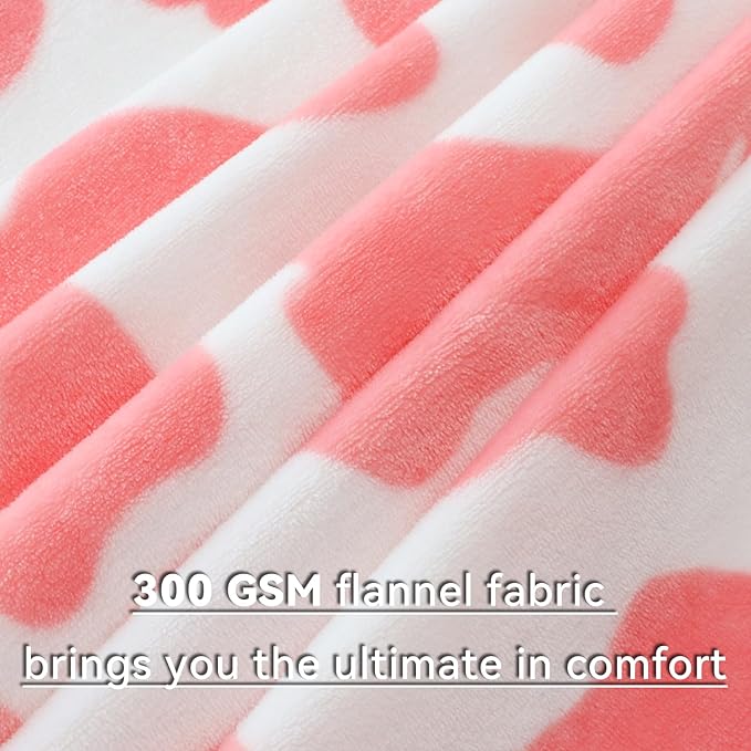 Pink Twin Fleece Blanket - Cozy Fuzzy Lightweight Cow Print Fleece Throw for Bed, Sofa, Room Decor -Soft Cow Gifts for Girls 60"x80"