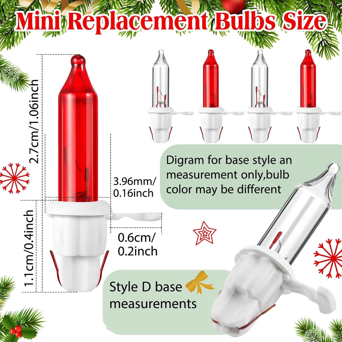 Mudder 60 Count Christmas Tree Replacement Light Bulbs 2.5V 0.425 Watt Replacement Bulb Mini Incandescent Wire String Lights Decoration For Prelit Xmas Tree(White Base With Red White Bulbs)