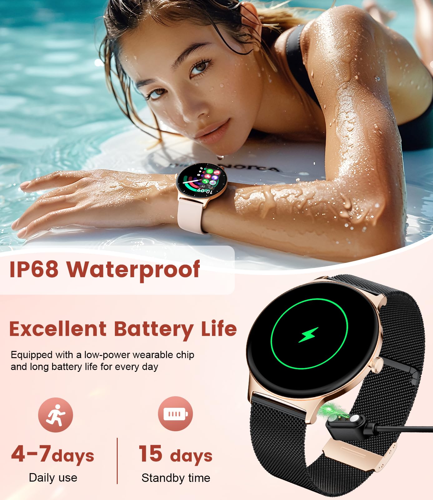 BENYAR SMART Smart Watches for Women, 1.43" AMOLED Screen Bluetooth Call Smartwatch, 120+ Sports Modes Fitness Tracker, Blood Oxygen Heart Rate Sleep Monitor for Android iOS Black Gold 2025