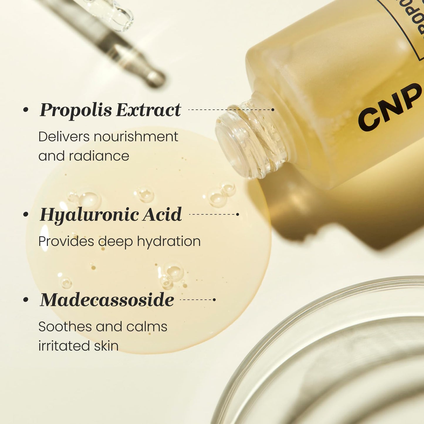 CNP Honey Glow Serum - Hyaluronic Acid & Propolis for Hydrating, Anti-Aging, Centella Soothing Serum, for Sensitive Skin, Korean