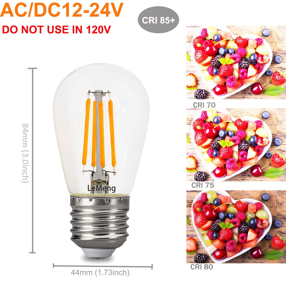 12Volt Led Light Bulb 4W Edison Filament Vintage Ac/Dc12V 24V Low Voltage(3000K Warm White) E26 Base For Landscape Rv Camper Marine Battery Power System Off Grid Solar Lighting-Pack Of 3
