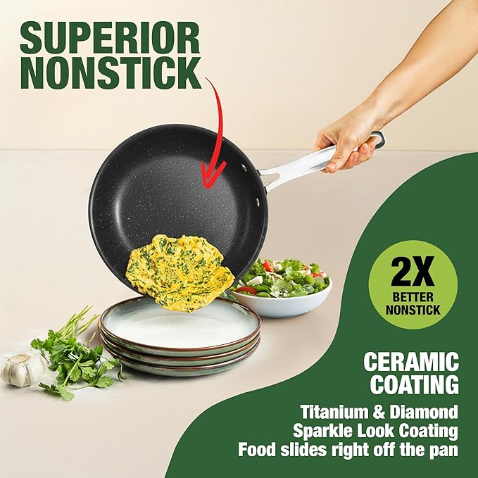 Granitestone Ceraluxe 20 Pc Ceramic Cookware Set Nonstick, Complete Pots and Pans Set Non Stick for Kitchen with Bakeware, Utensils & Steamer, Non Toxic Made Without PFOA PFOS, Oven & Dishwasher Safe