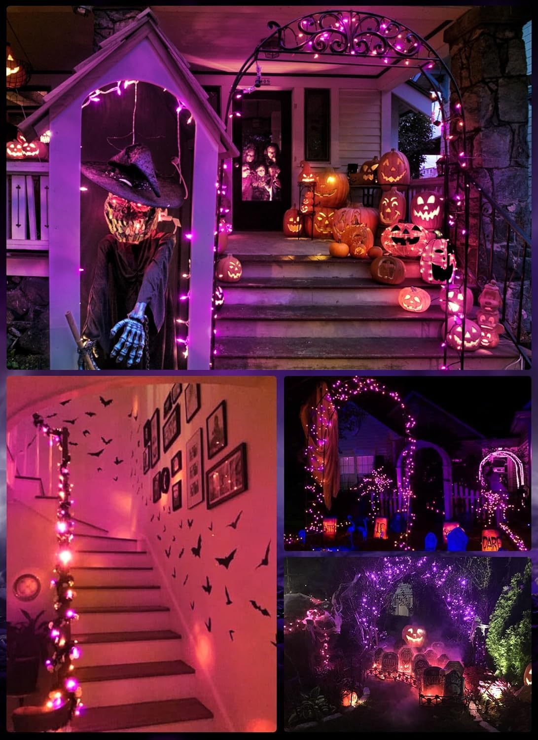 Brightown Battery Operated Indoor String Lights, 20 LED, 8 ft, Orange and Purple, with Timer for Halloween and Christmas Decor