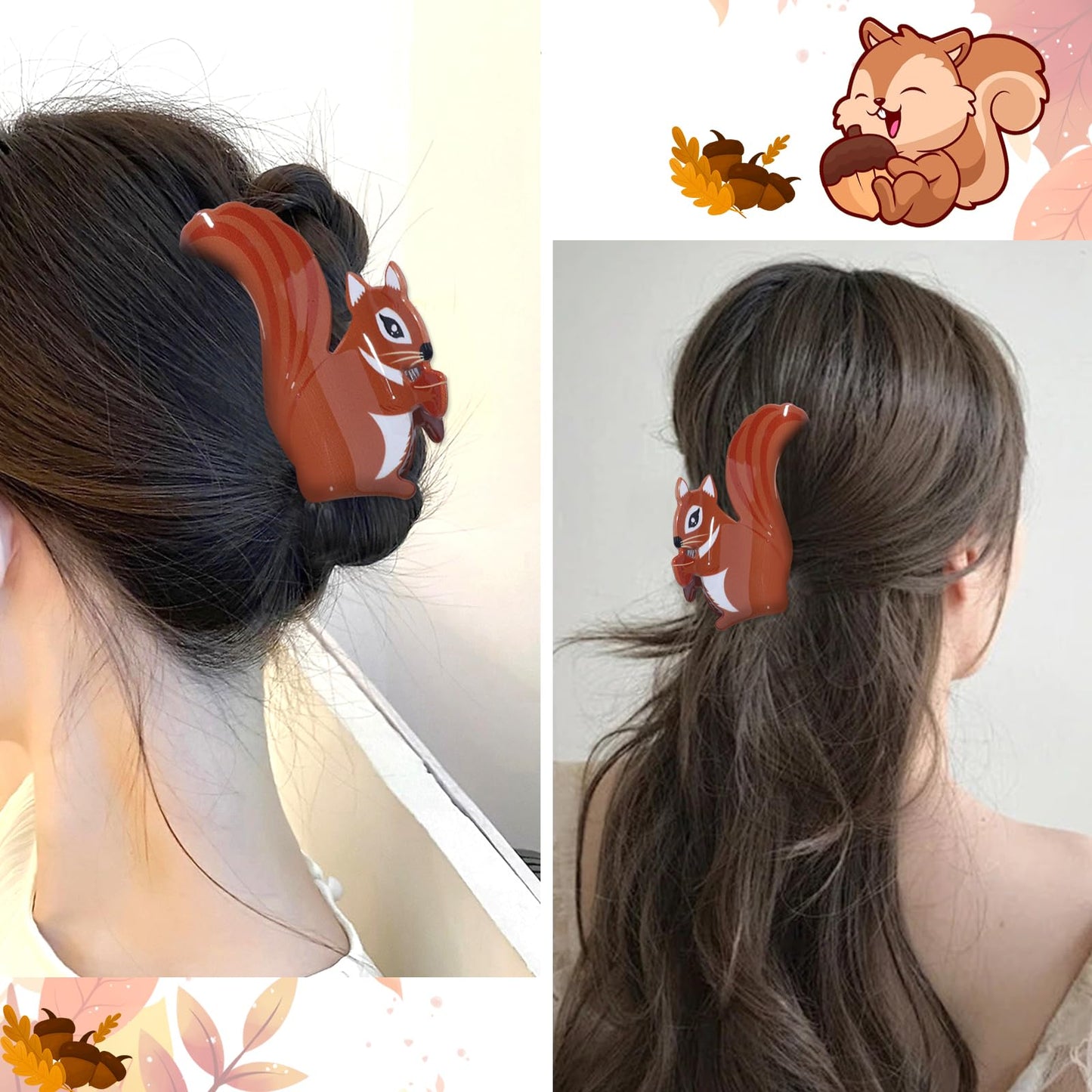 Fall Hair Clips Thanksgiving Cute Squirrel Hair Accessories for Girls Hair Clip Autumn Squirrel Claw Clips for Women Fashion Hai