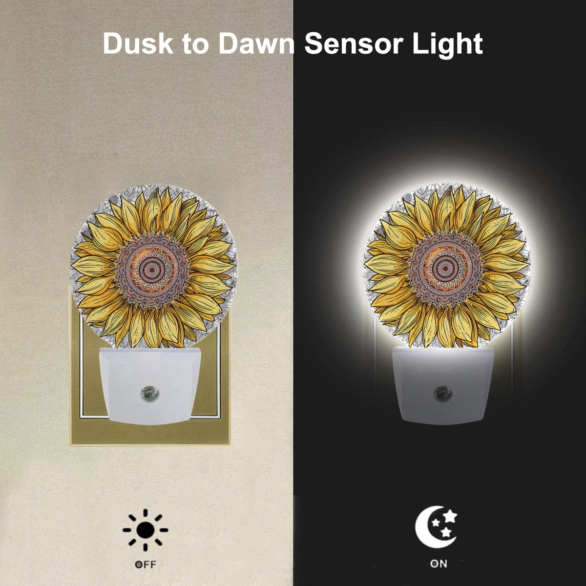 Ekobla Sunflower Night Lights Plug Into Wall Boho Yellow Flower Plug-In Nightlights  Gifts For Women Mom Grandma  Dusk To Dawn Sensor Led Round Nightlight Home Decor
