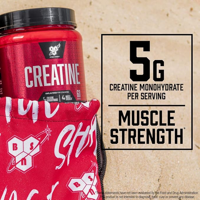 BSN Micronized Creatine Monohydrate Powder, Unflavored, 2 Months Supply-60 Servings, 10.9 ounce