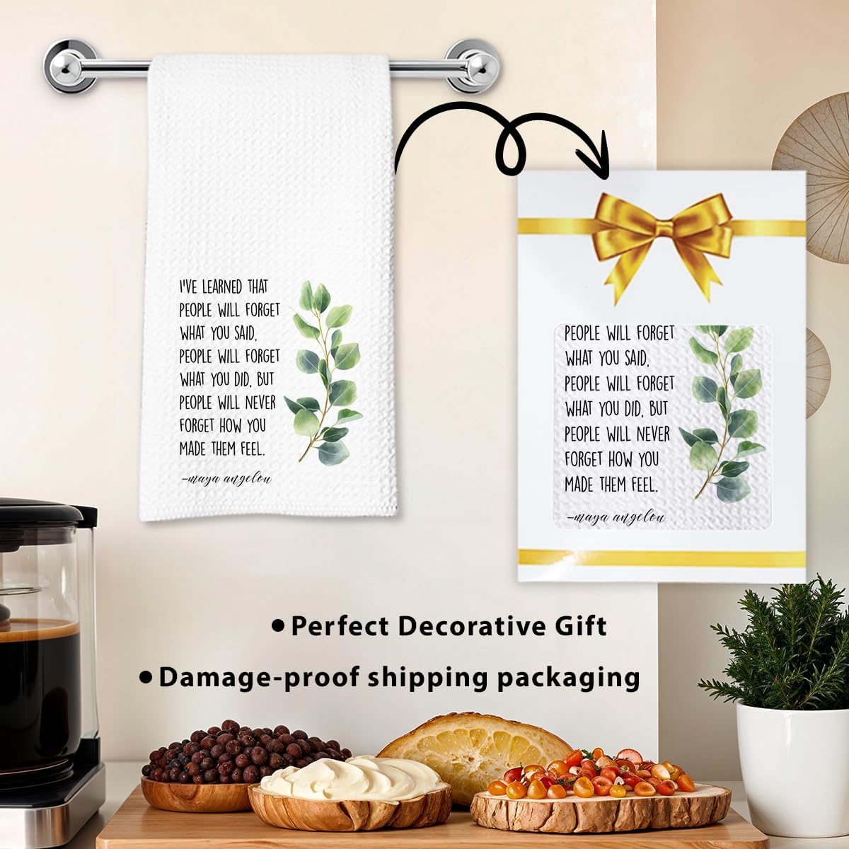 Inspirational Kitchen Hand Towel, Hostess Gift for Women, Christian Quote Waffle Weave Towel, Faith Decor Accent for Kitchen or Bathroom