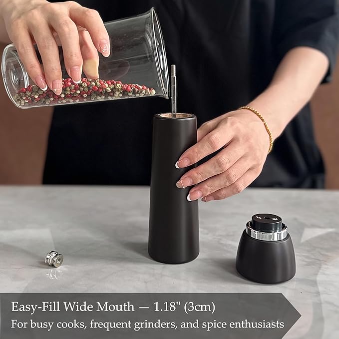 Wooden Salt and Pepper Grinder Set – Refillable Salt and Pepper Mill with Adjustable Upgraded Large Size Ceramic Burr – Manual Pepper Grinder with Beech Wood Body – 8.3” Tall