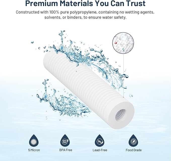 Whole House Water Filter Cartridge Replacement for Well Water, 1 Micron Water Filter 10 x 2.5 Grooved Sediment Water Filter Compatible with AP110, WHKF-GD05, RS14, CFS110, P5, WFPFC5002-6 Pack