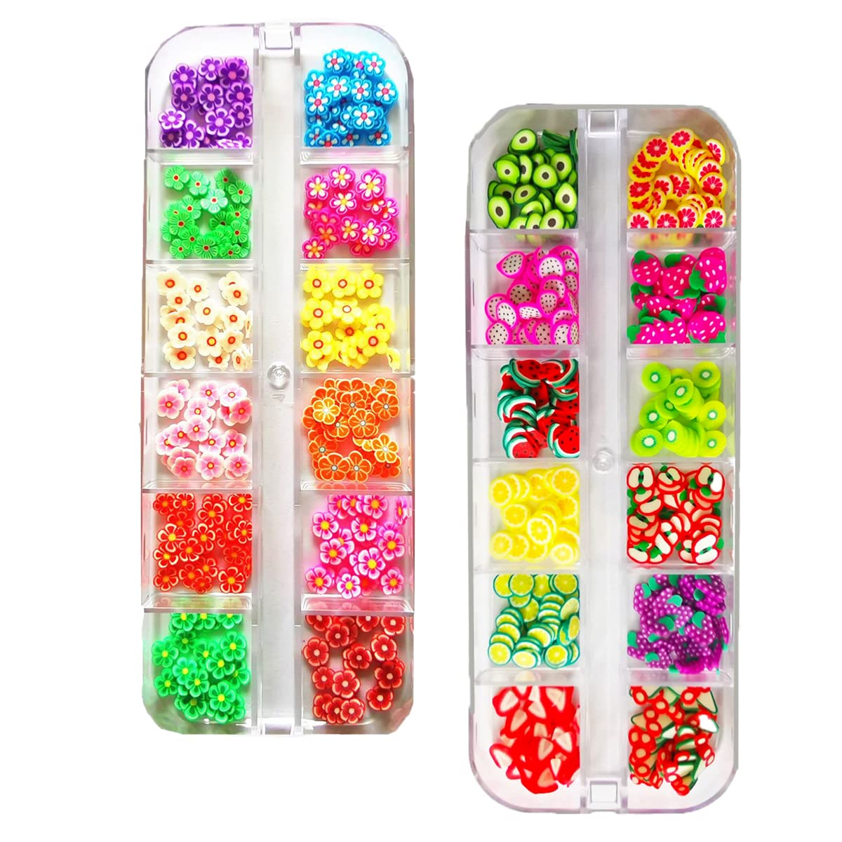2 Boxes Fruit Flower Slices Nail Art Slices, 3D Polymer Clay Mini Slices Resin Making Charms Colorful Nail Art Supplies for DIY