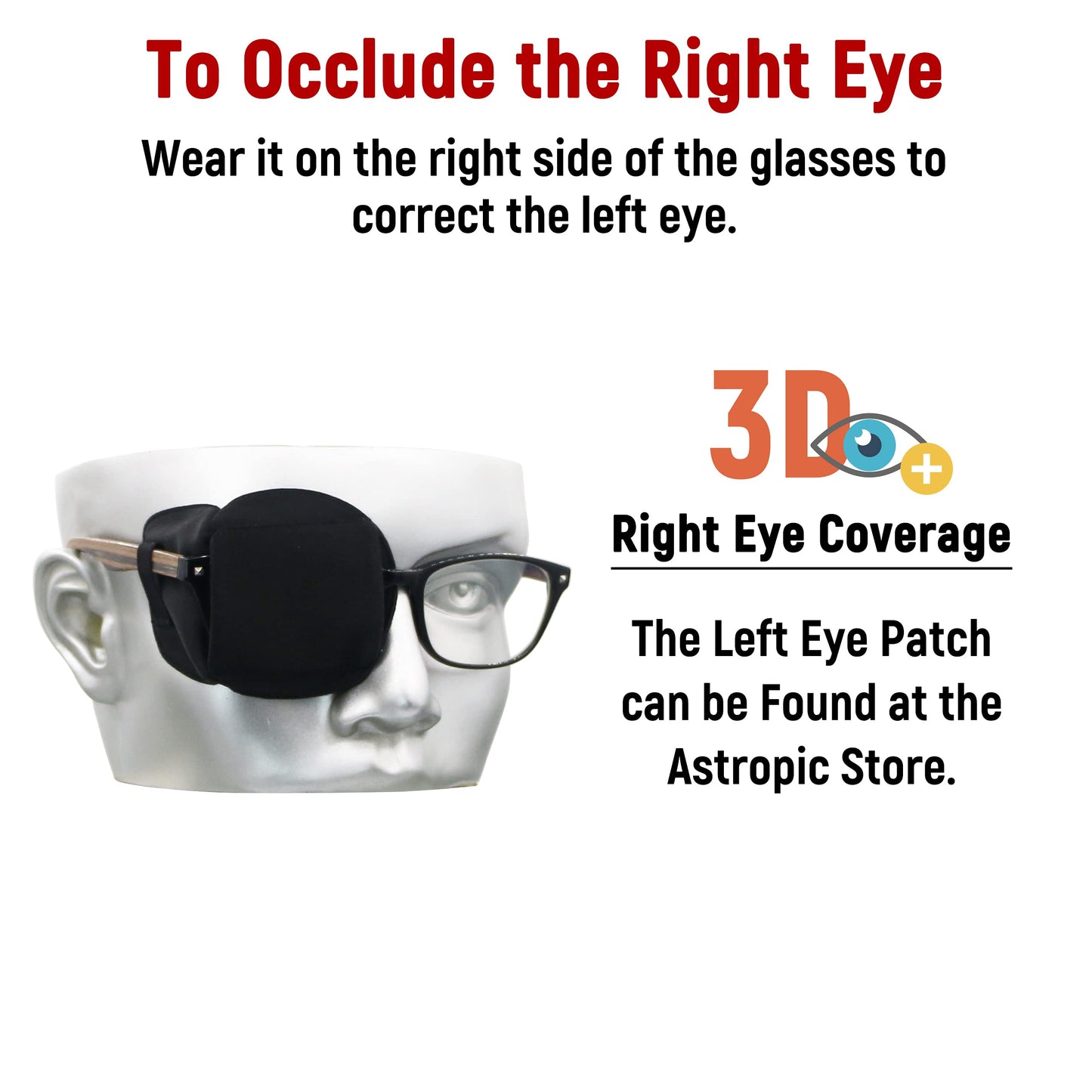 Astropic 3D Silk Eye Patch for Adults Kids | Medical Eyepatch for Glasses (Balck, Right Eye)