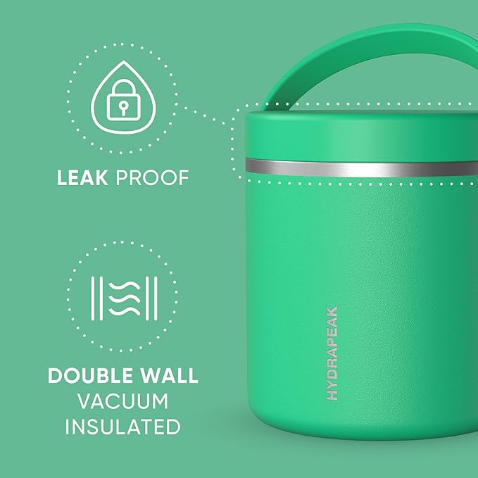 Hydrapeak 25oz Stainless Steel Vacuum Insulated Food Jar | Hot Food and Cold Food, Wide Mouth Leak-Proof Soup for Adults, 10 Hours Hot / 16 Hours Cold (Jade)