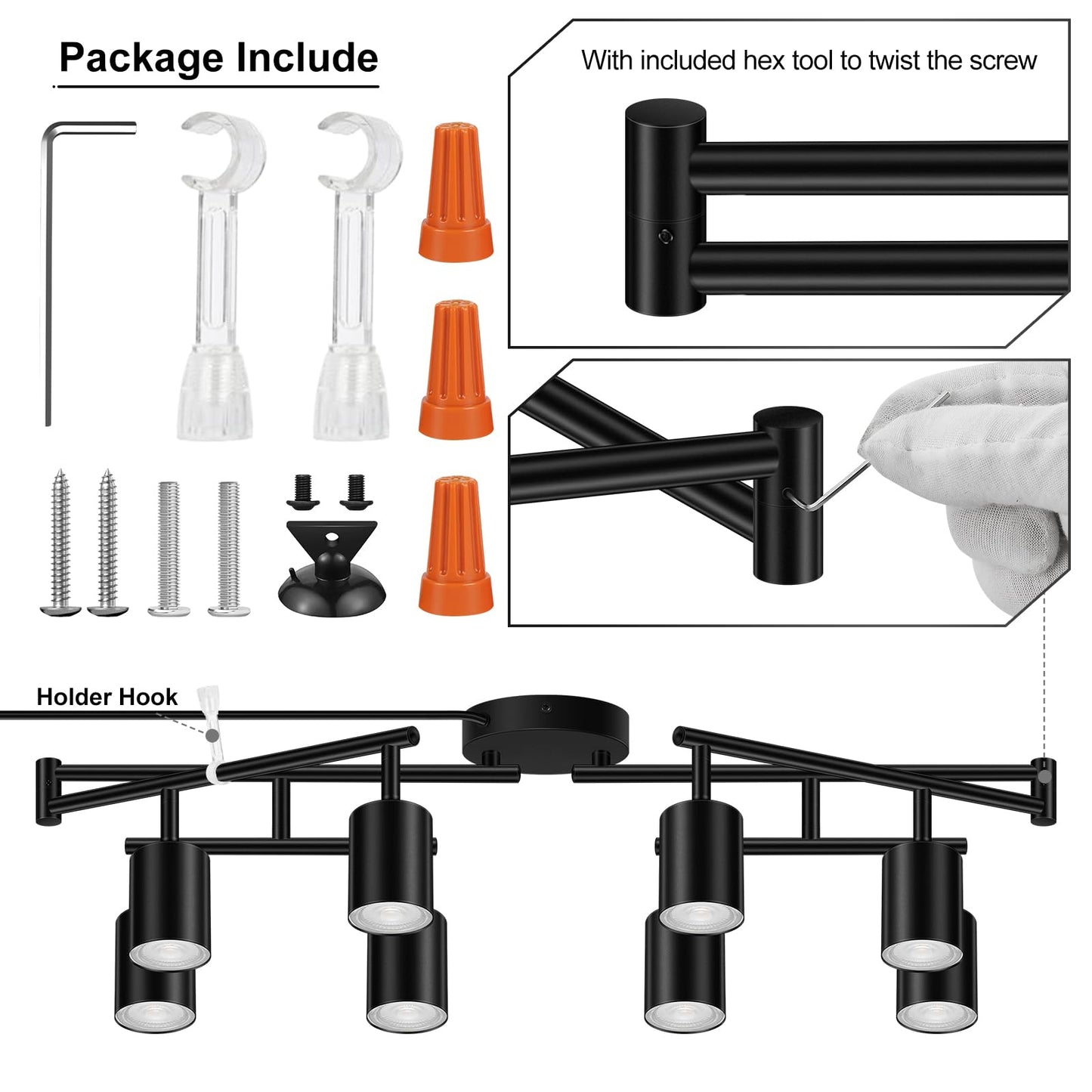 Plug In Track Lighting Led  Track Lighting Fixtures Ceiling  Black 8-Light Kitchen Light Kit  Plug In Wall Light With 14.8Ft Power Cord  Rotatable Ceiling Spotlight For Bedroom(Gu10 Socket  No Bulb)
