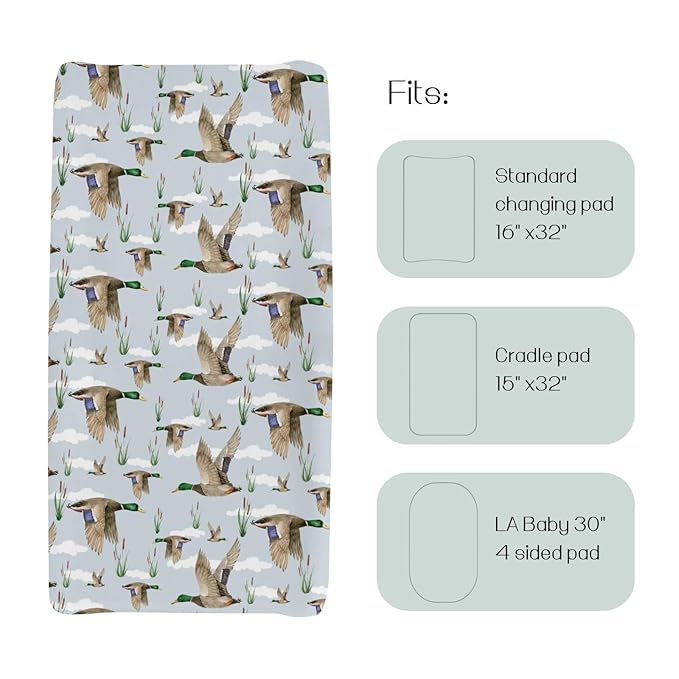 HawSkgFub Duck Hunting Mallard Hunter Changing Pad Cover for Baby Boys, Wild Animal Bird Reeds Blue Diaper Change Table Covers, Soft Stretchy Safe Snug Fitted Changing Mat Sheets Fit 32"/34" x 16"
