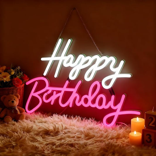 Neoflarea Happy Birthday Neon Sign, Birthday Neon Signs for Wall Decor, USB Powered Dimmable Neon Light, LED Happy Birthda...