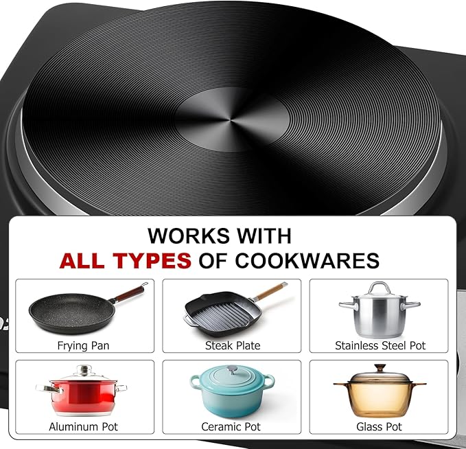 Hot Plate, CUSIMAX Electric Burners for Cooking, 1800W Double Burner, Hot Plates for Countertop Burner, Portable Cast Iron Hot Plates with Dual Adjustable Temperature, Easy to Clean