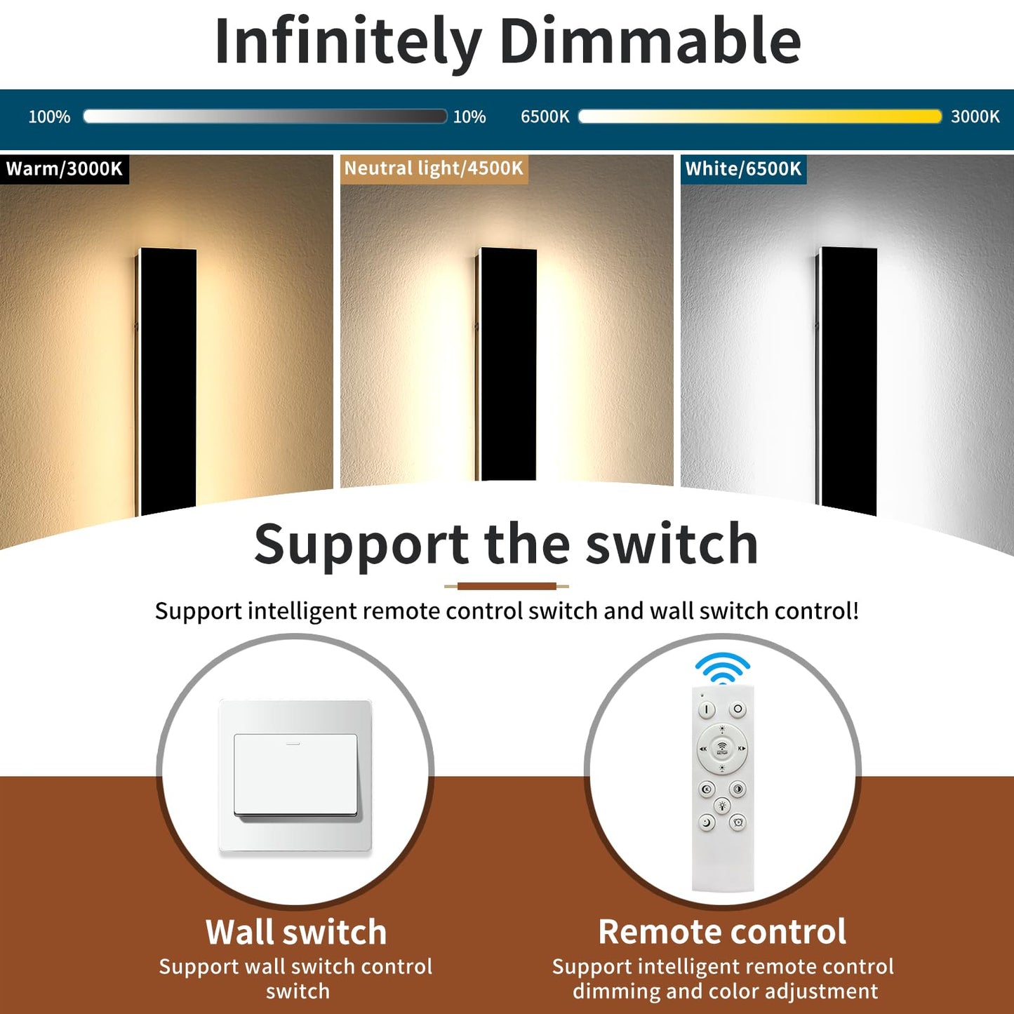 Daoseolo 2 Pack Outdoor Wall Lighting Fixtures, Dimmable LED Sconce, 57.2inch, IP65 Waterproof, Acrylic, Remote Control