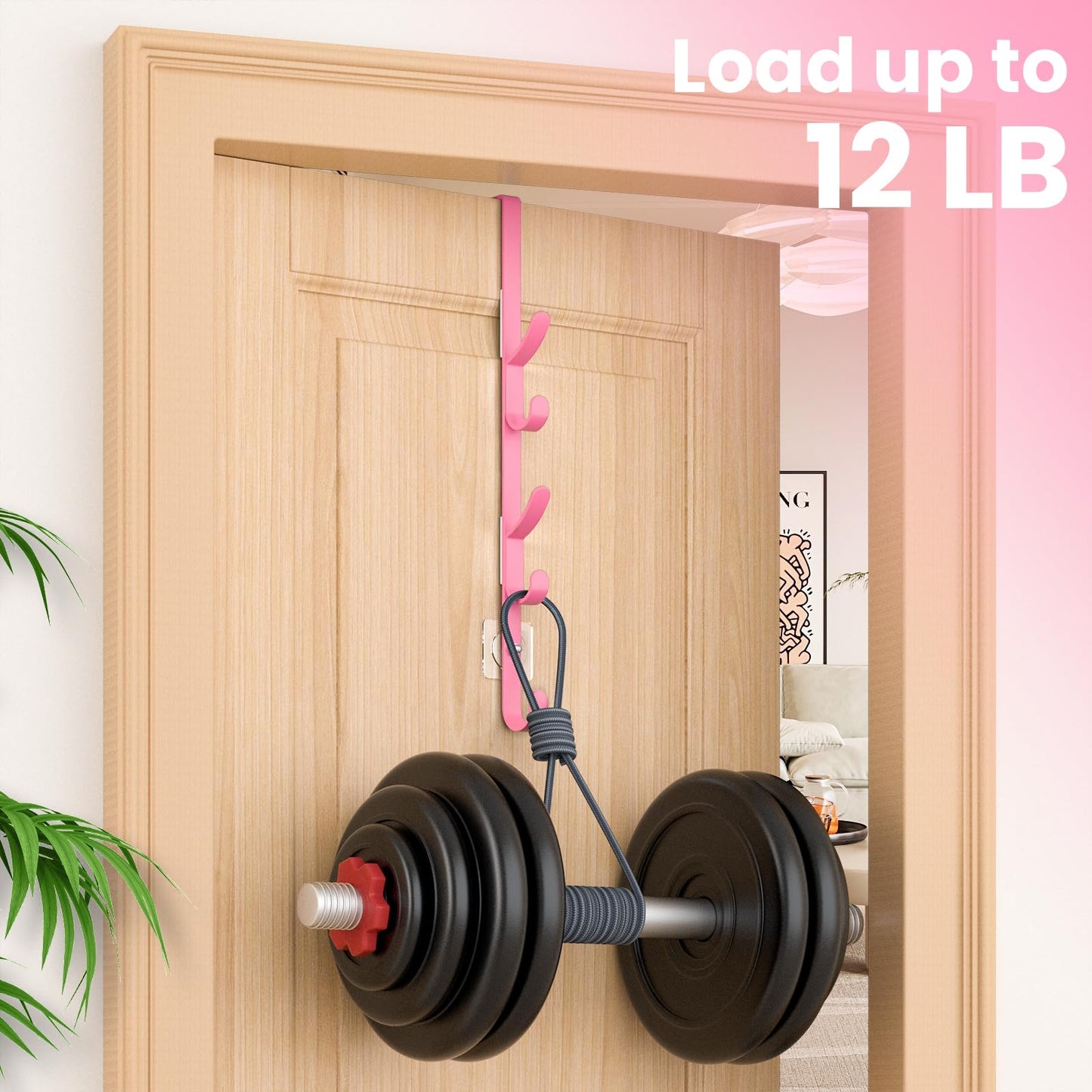 Over The Door Hooks, Metal Door Hooks for Hanging, Over The Door Purse Organizer for Door Coat Hanger, Back of Shower for Hanging Towel Rack Clothes, Hat, Bathroom, Closet (Pink-2Packs)