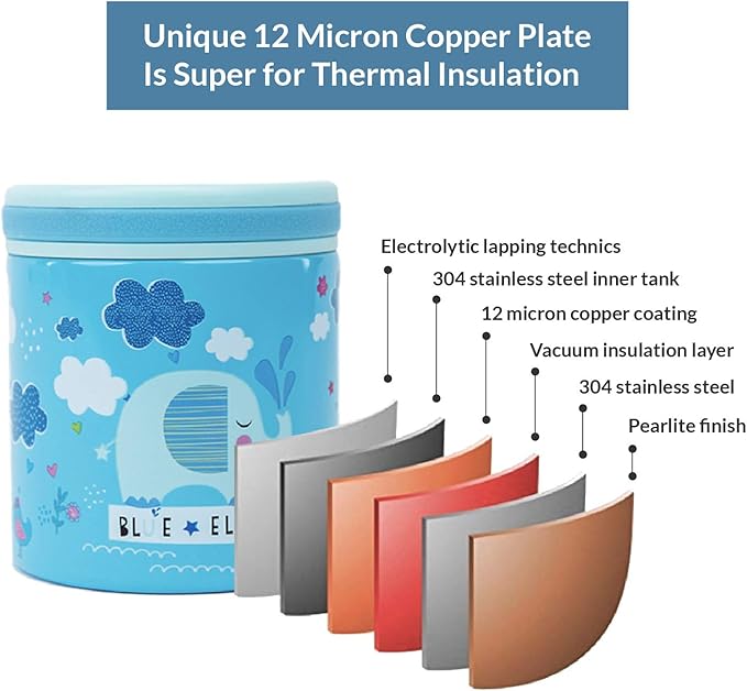 BLUE ELE Vacuum Insulated Jar & Thermos, BPA-Free Lunch Containers, Double-Wall 304 Food Grade Stainless Steel, 14 oz Keep Hot 12hr & Cold 24hr, Blue with Pattern