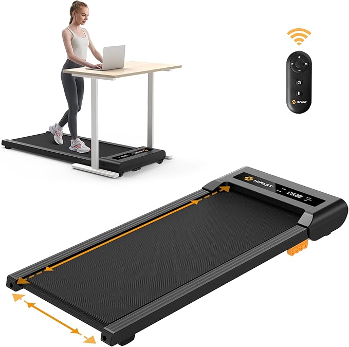 HiFast Walking Pad, 2.5HP Under Desk Treadmill for Home Office, 300 Lbs Capacity Portable Treadmills with Remote Control &...