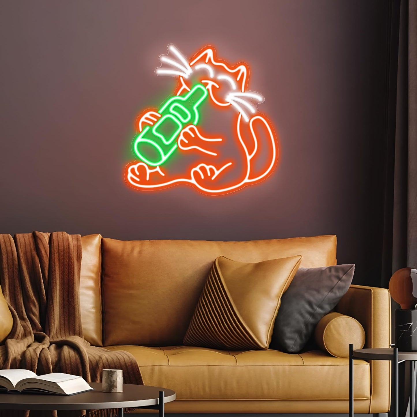 Kavaas Cat malt-inspired Neon Sign  Funny Neon Sign For Home Bar Decor  Man Cave Pub Party - Best Gifts For Husband  Father  Birthday  Christmas