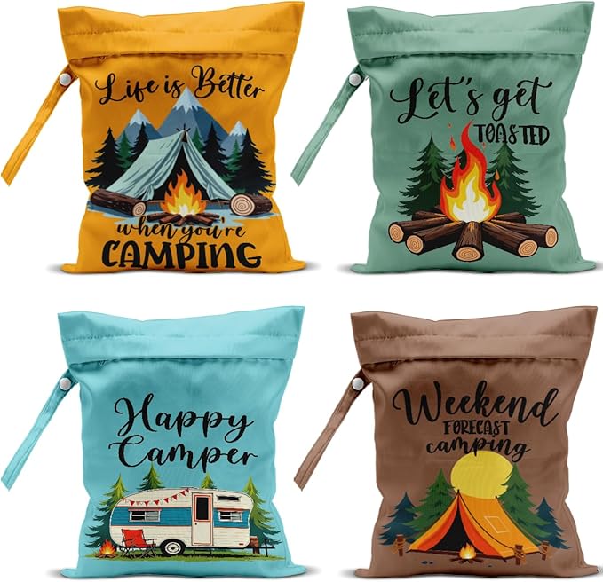 4 Pack Camping Wet Bag Waterproof Reusable Wet Dry Bag for Swimsuit Diaper Travel Beach Pool Gym Toiletries Funny Novelty Gifts for Campers Camping Accessories for Rv Campers Mom Birthday Christmas