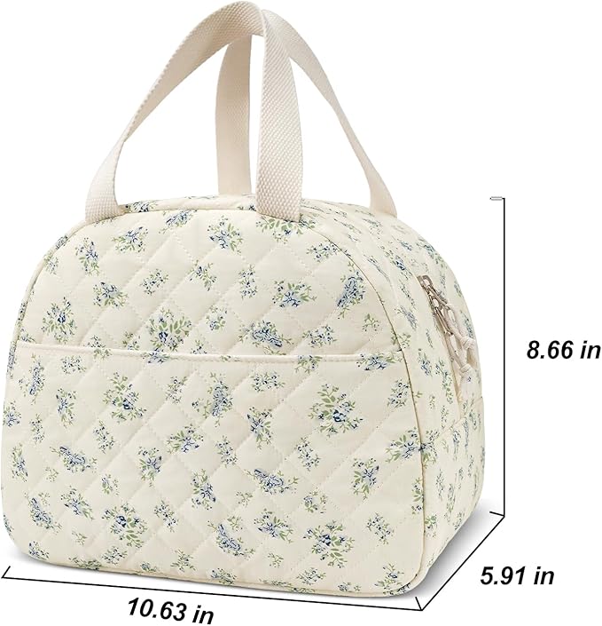 Lunch Box for Women,Cute Quilted Lunch Tote Bag,Reusable Insulated Lunch Box,Large Capacity Cooler Bag with Compartments for Work, Picnics or Travelling