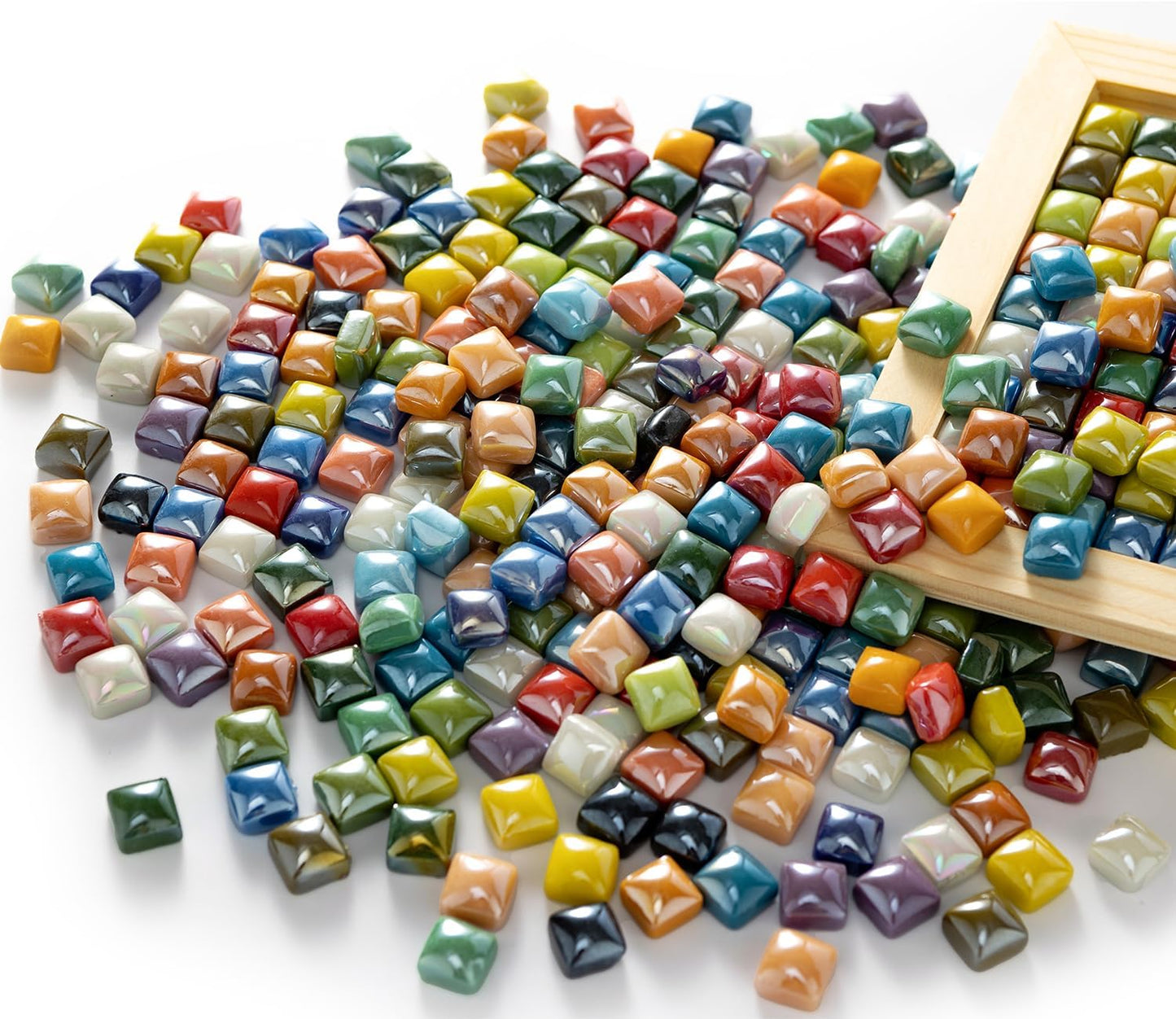 Lanyani 1.7 Pounds/350 Pieces Vibrant Glass Mosaic Tiles Assortment for Crafts, Colorful Glossy Stone Glass Tiles Pieces Bulk for Mosaic Art Craft Home Garden Decoration