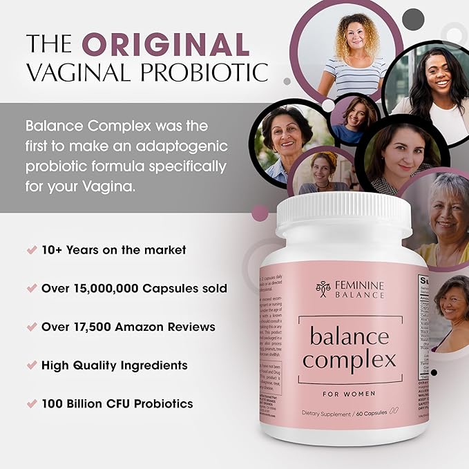Balance Complex 17-in-1 Vaginal Health 100 Billion Probiotics for Women pH Balance with Cranberry & D-Mannose | Promote Urinary Tract Health for Vaginal Odor & Vaginal Flora, 60 Capsules