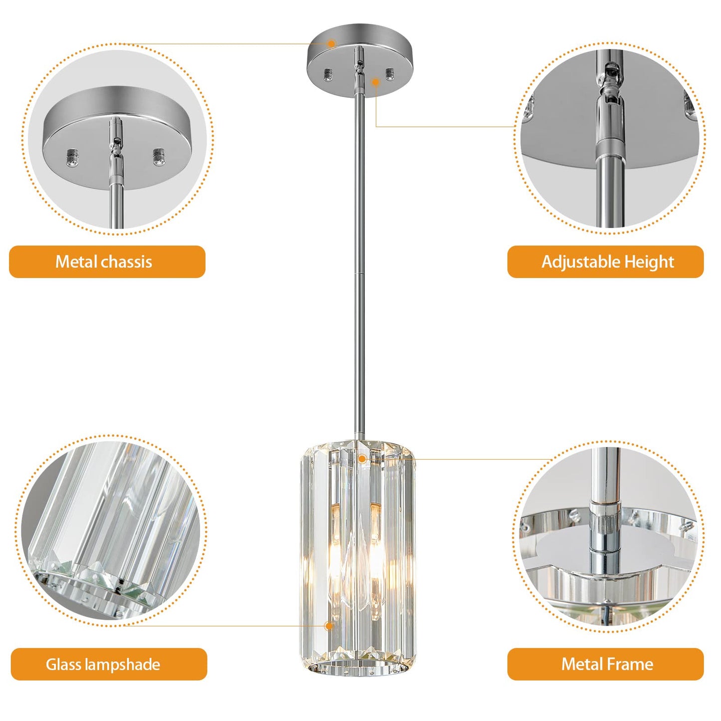 Zhllmq Chrome Pendant Lighting Modern Pendant Light Mini Crystal Chandeliers Adjustable Pendant Light Fixture For Kitchen Island Dinning Room Corridor Bedroom(Chorme 1-Light)