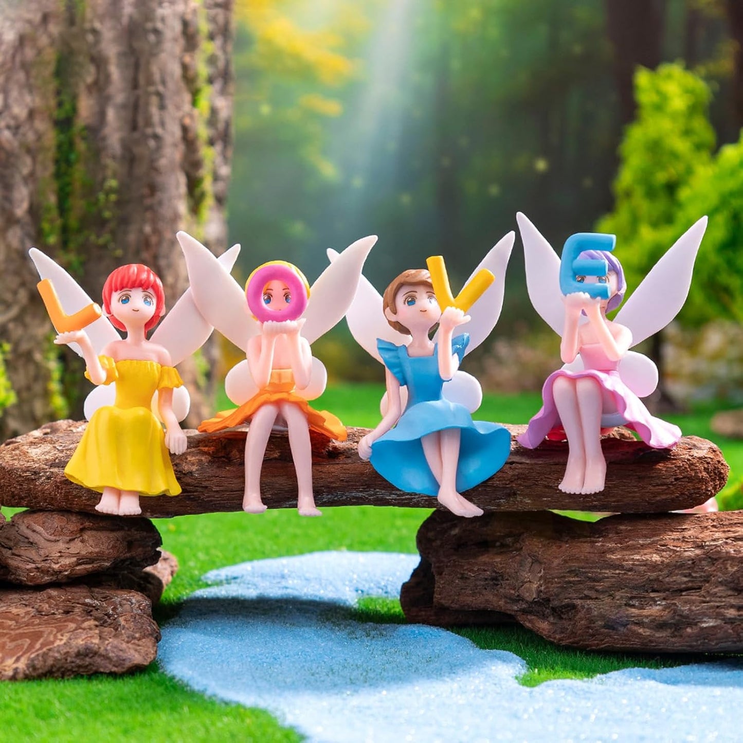 ONEST 4 Pieces Miniature Fairy Garden Accessories Small Fairy Figurines Hand Painted Fairies Figures Girl Fly Wing Figurines for Car Decor Fairies Garden Flower Pot Birthday Cake Topper