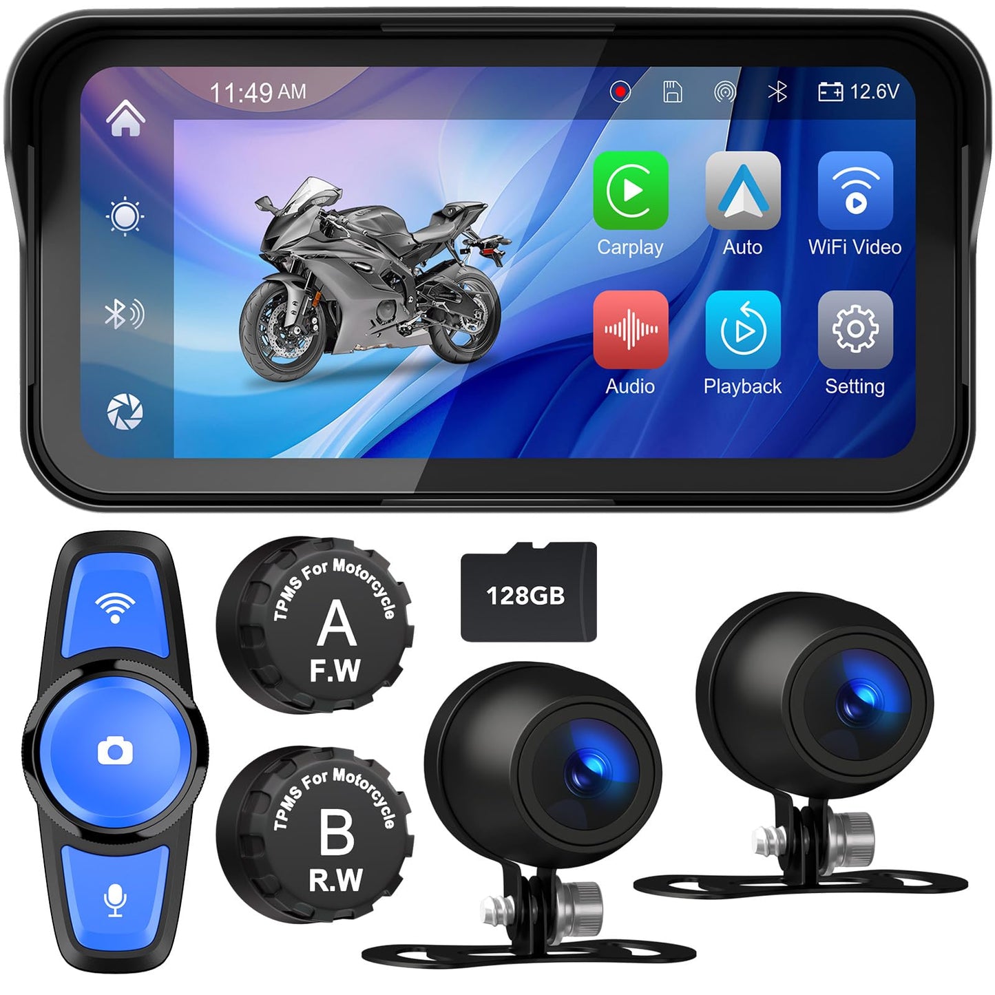 Tenbaba 6.25 Motorcycle Carplay& Android Auto, Motorcycle Dash Cam, Motorbike Tpms, Motorbike Gps Navigation System, Ip67 Waterp