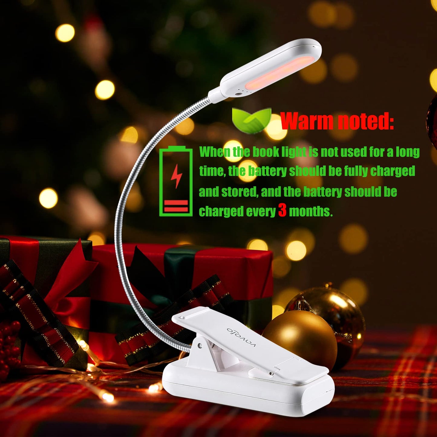 VAVOFO Clip On Rechargeable Reading Light, 7 LEDs, 3 Color Temperatures, 9 Brightness Levels, 2-Pack, White, Model KM-6720A