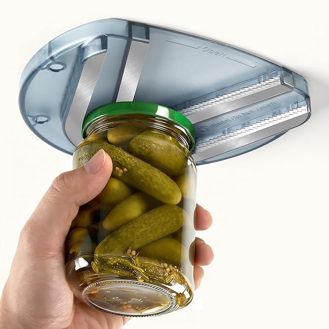 Mount-on Cabinet Jar Opener for Weak Hands,Seniors with Arthritis,Double U Shaped Grooves Grip Bottle Opener for Any Size Lid,304 Stainless Steel One-Handed Can Opener Tool for Home Assistance,Blue