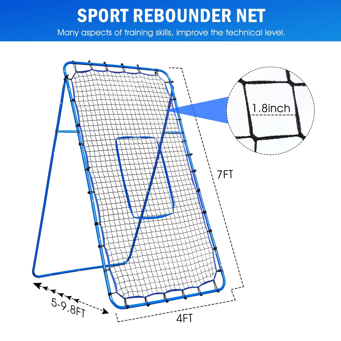 7x4FT Volleyball Rebounder Net Pro, Baseball Softball Rebound Pitch Back Net, Adjustable Angle Lacrosse Bounce Back Practice Equipment, Easy Quick Setup, Ideal for Outdoor and Backyard Training