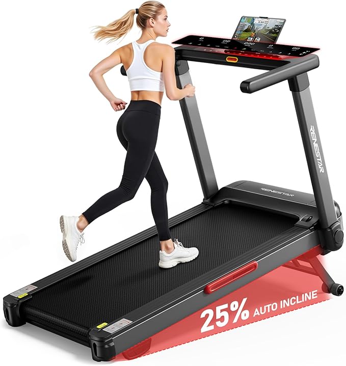 Renestar Treadmill with 25% Auto Incline - 3.5HP Treadmills for Home Office - Running Jogging Walking, 8.5MPH Max Speed, E...