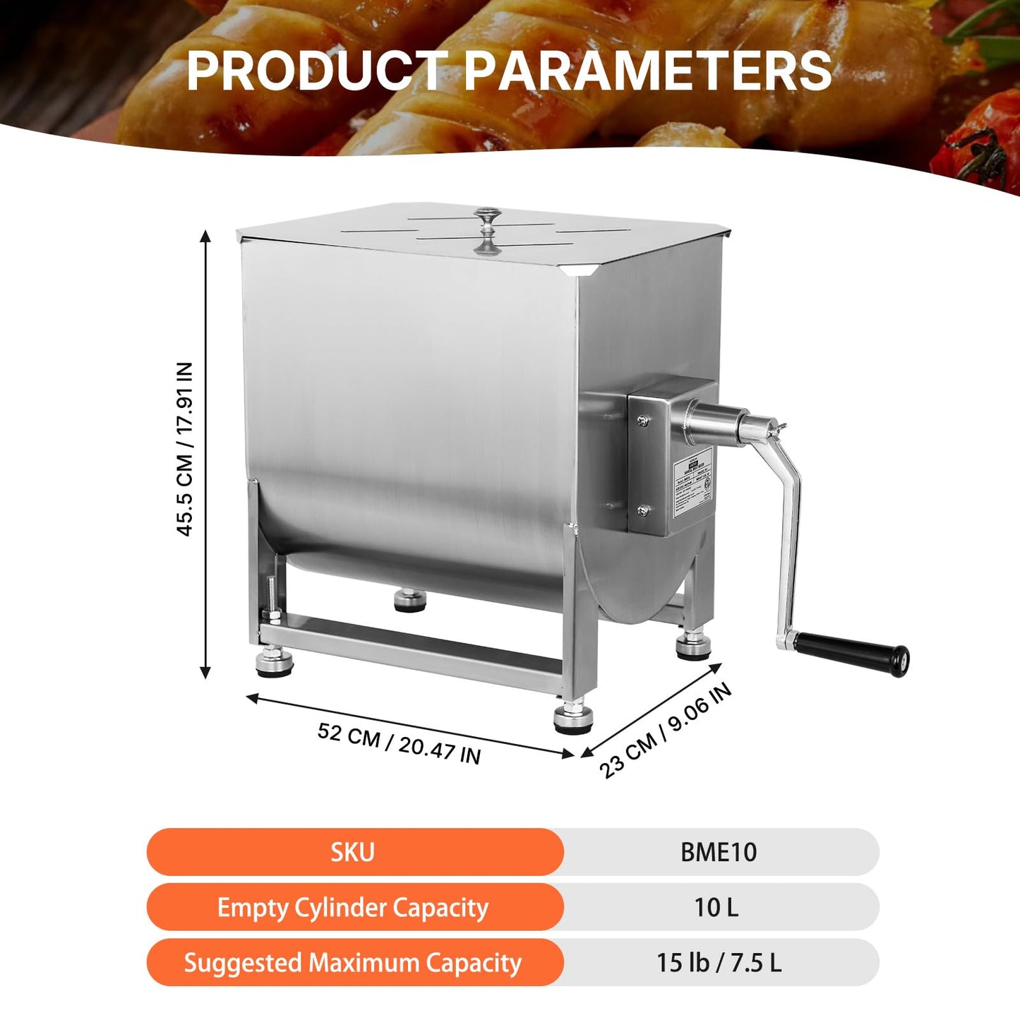 Hakka Manual Meat Mixer 15lb/7.5L, Fixed Tank 10L Stainless Steel Updated Commerial Food Mixer for Meat and Seasonings, Sausage, Burger, Patty