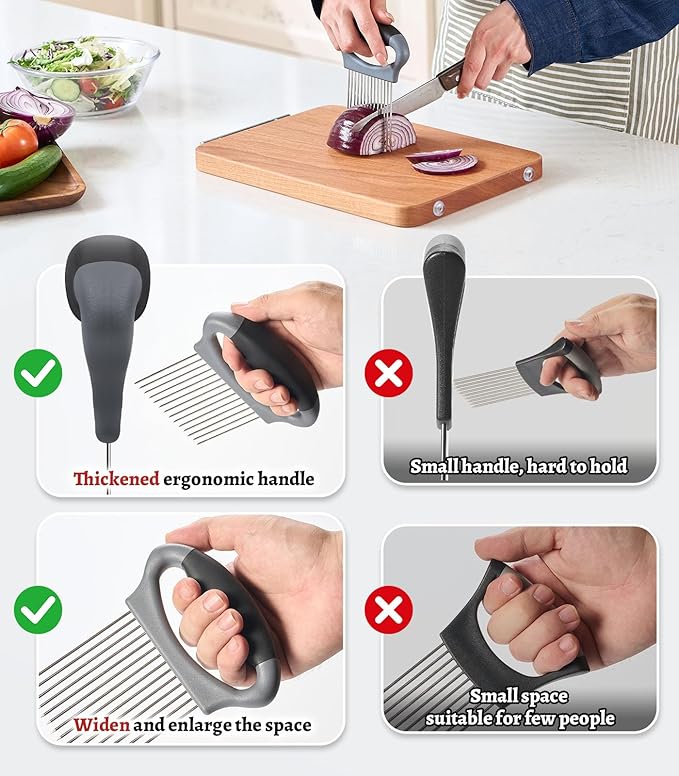 Onion Holder for Slicing, Large Stainless Steel Onion Slicer Holder - Multi-Purpose Vegetable Chopper Tomato Slicer, Food Cutter Assistant Tool for Potato, Avocado, Egg, Lemon, Fruit & Meat Tenderizer
