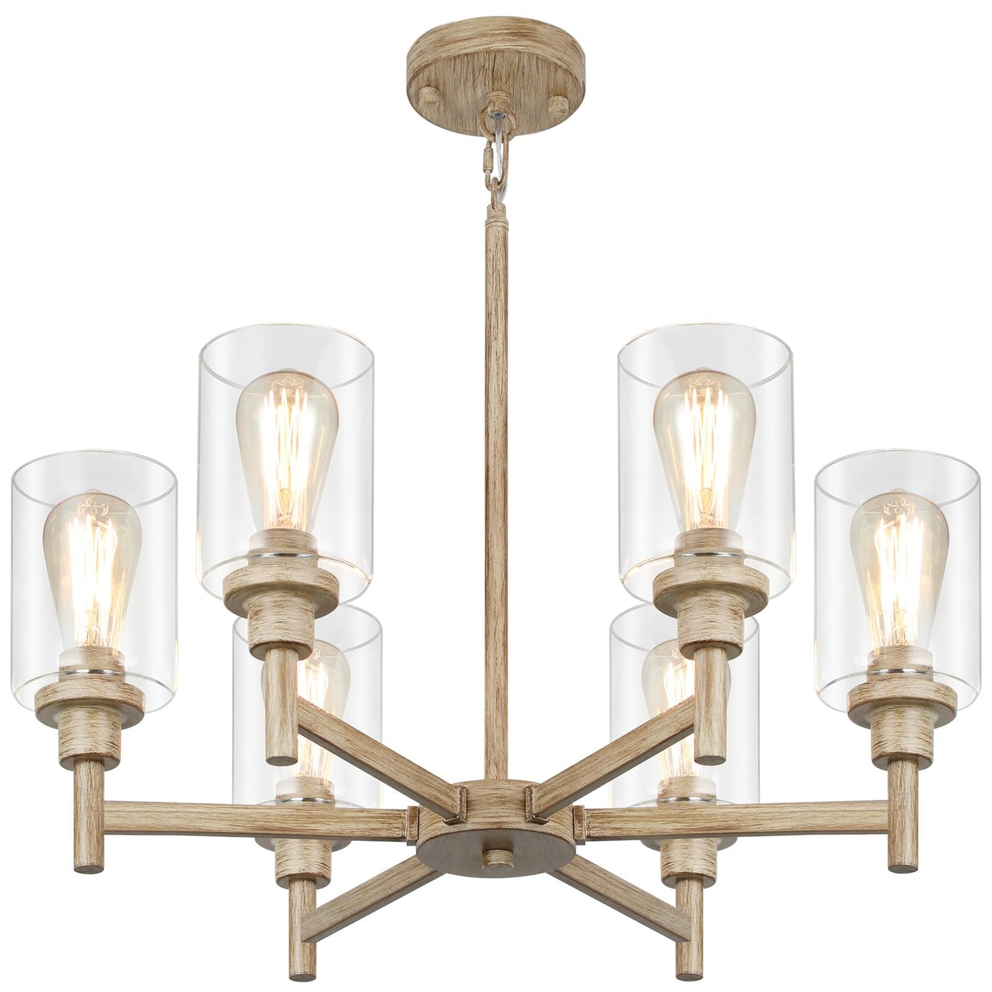 LIGHTDAMY 6-Light Farmhouse Chandelier Metal Faux Wood Texture D25in for Dining Room, Kitchen, Entryway, Bathroom