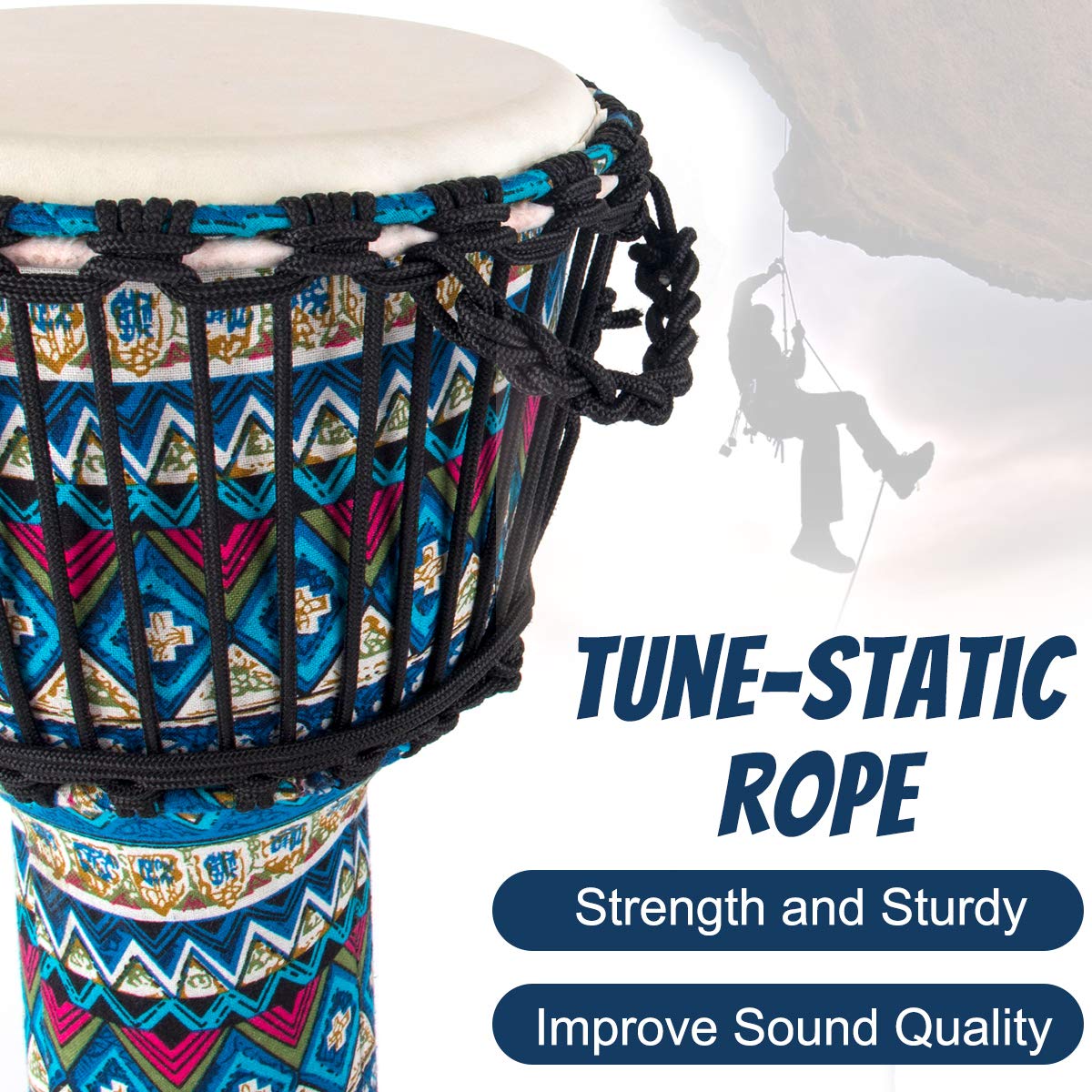 Djembe Drum, Aklot African Drum Cloth Stitching 11 X 20 Abs Resin Lightweight Goatskin Drumhead For Starter Beginners(Blue F