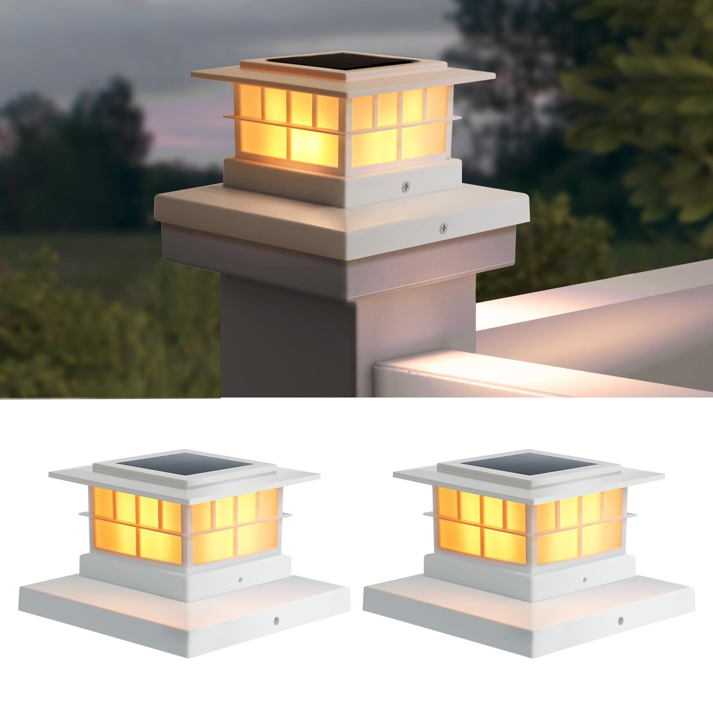 Lutec 2 Pack Solar Post Cap Lights  Ip65 Waterproof Solar Fence Post Lights For 4X4 5X5 6X6 Wooden/Vinyl Posts  Warm White 3000K Led Solar Powered Lighting Decor For Yard  Garden  Patio  Deck  White