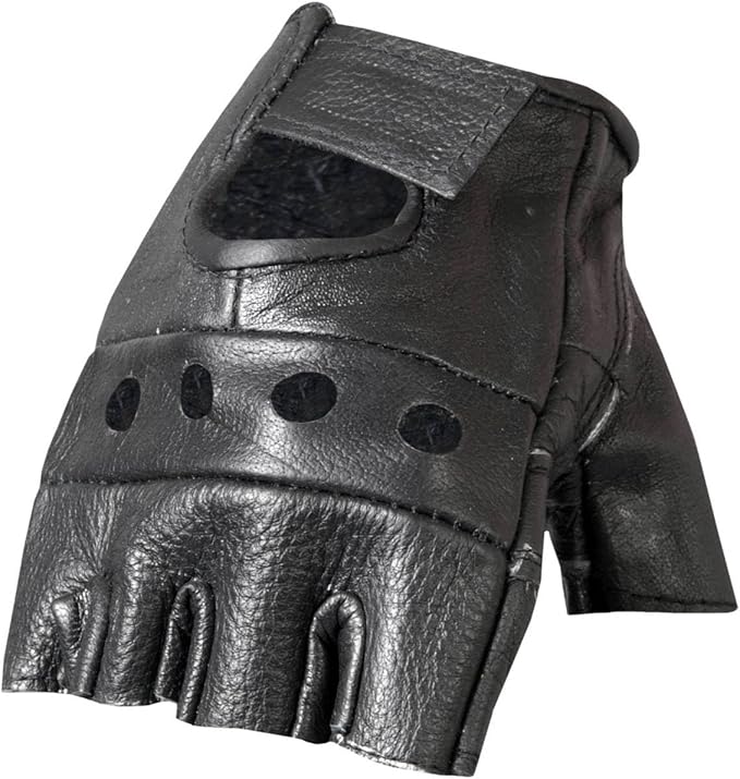 Hot Leathers GVM1004 Unlined Fingerless Leather Gloves with Padded Palm-Black-3XL