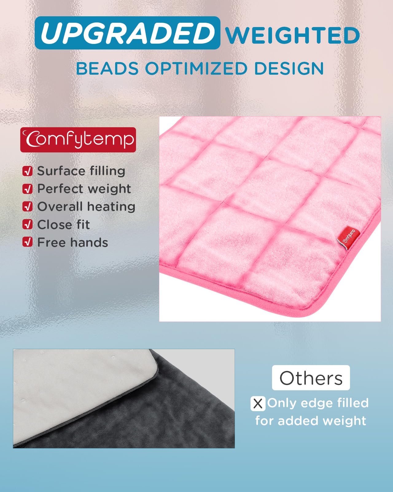 Comfytemp Weighted Heating Pad for Back & Period, FSA Eligible Electric Heat Pad, Valentines Day Birthday Gifts for Mom Women, 2.2 lb HSA Approved Neck Shoulder Heated Pad, 2H Auto-Off, 12x24, Pink