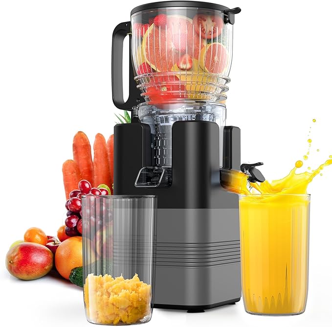 Cold Press Juicer Machines, Airpher 400W Juicer Machines with 5.8" Wide Feed Chute, Slow Masticating Juicer For Whole Vegetables & Fruits with High Juice Yield, Easy to Clean Gray