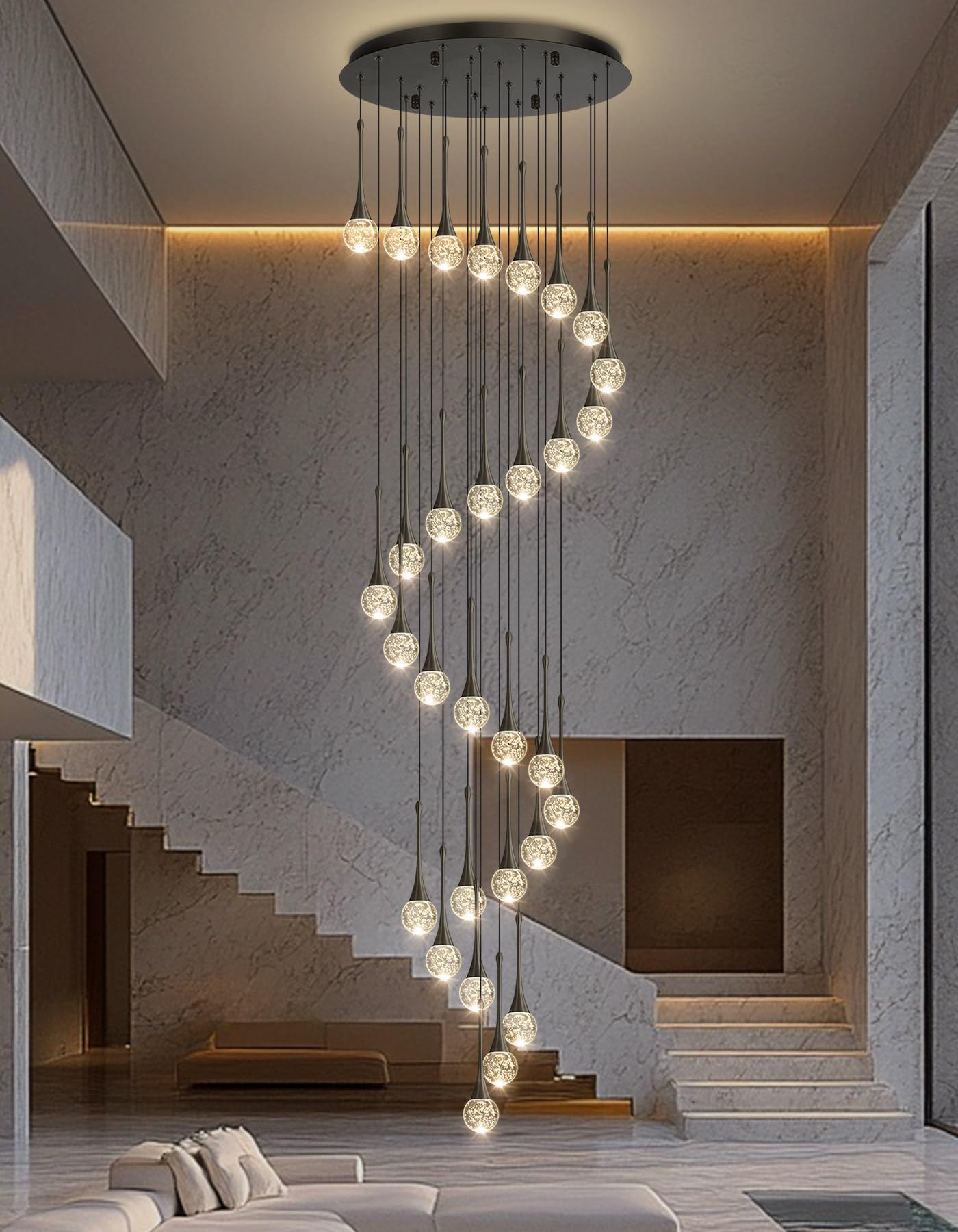 30 Light Modern Glam Crystal Chandelier For High Ceiling Led Dimmable Ceiling Pendant Light Staircase Foyer Enterway Living Room Chandelier Lighting Antique Black