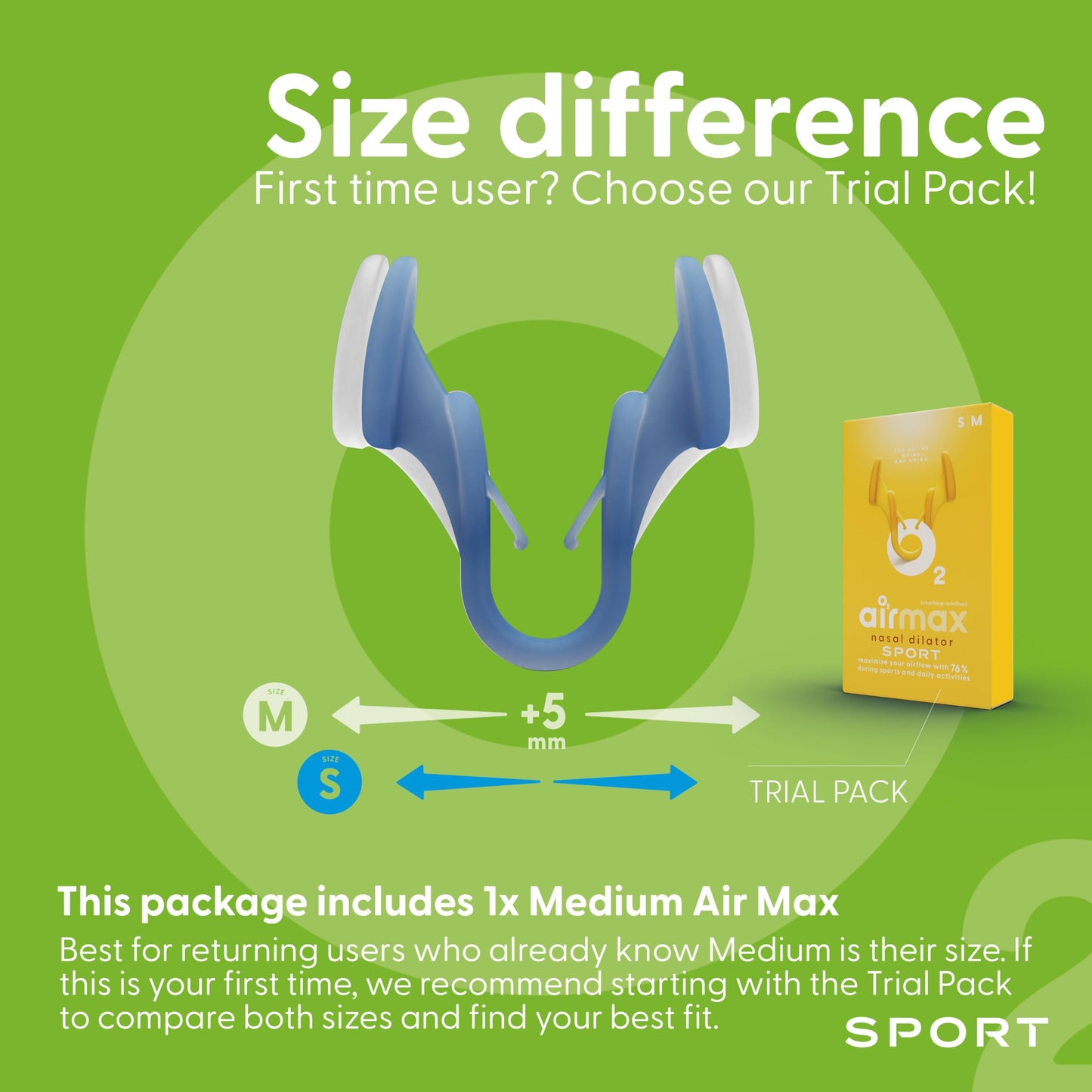 Airmax Sport Nasal Dilator - Breathing aids for Working Out - Medium - Vacation Essentials - Fitness, Running, Pilates - Gym Equipment - Transparent - One-Pack