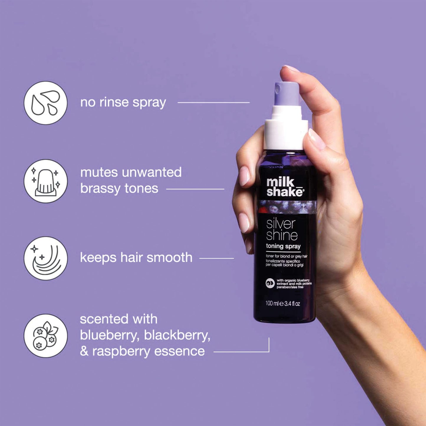 milk_shake Silver Shine Toning Spray - Platinum Hair Violet Pigment Spray | Counteracts Unwanted Yellow/Golden Tones| Strengthen