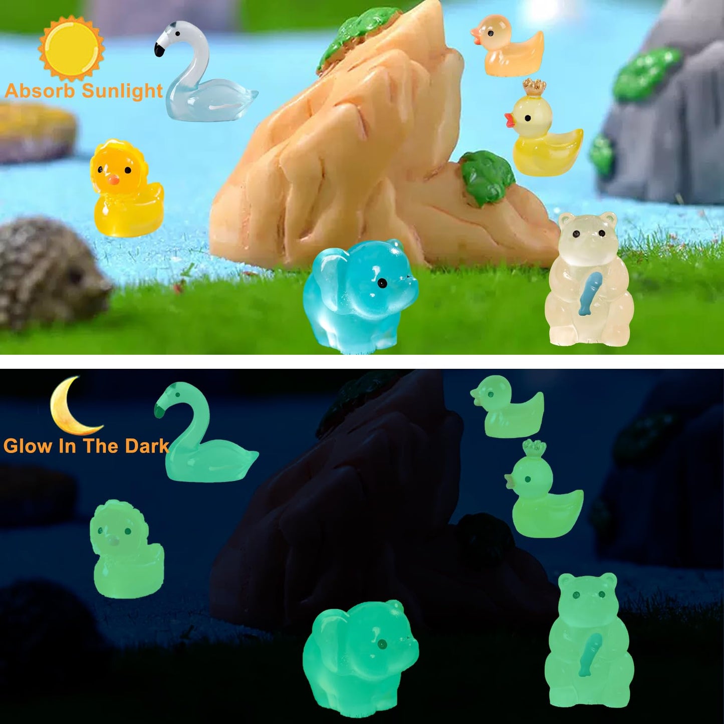 Allgemdiy Luminous Mini Resin Animals 100 Pcs Glow In The Dark Resin Animals 100 Styles Miniature Fairy Garden Mini Figurines Charms For Accessories Landscape Outdoor