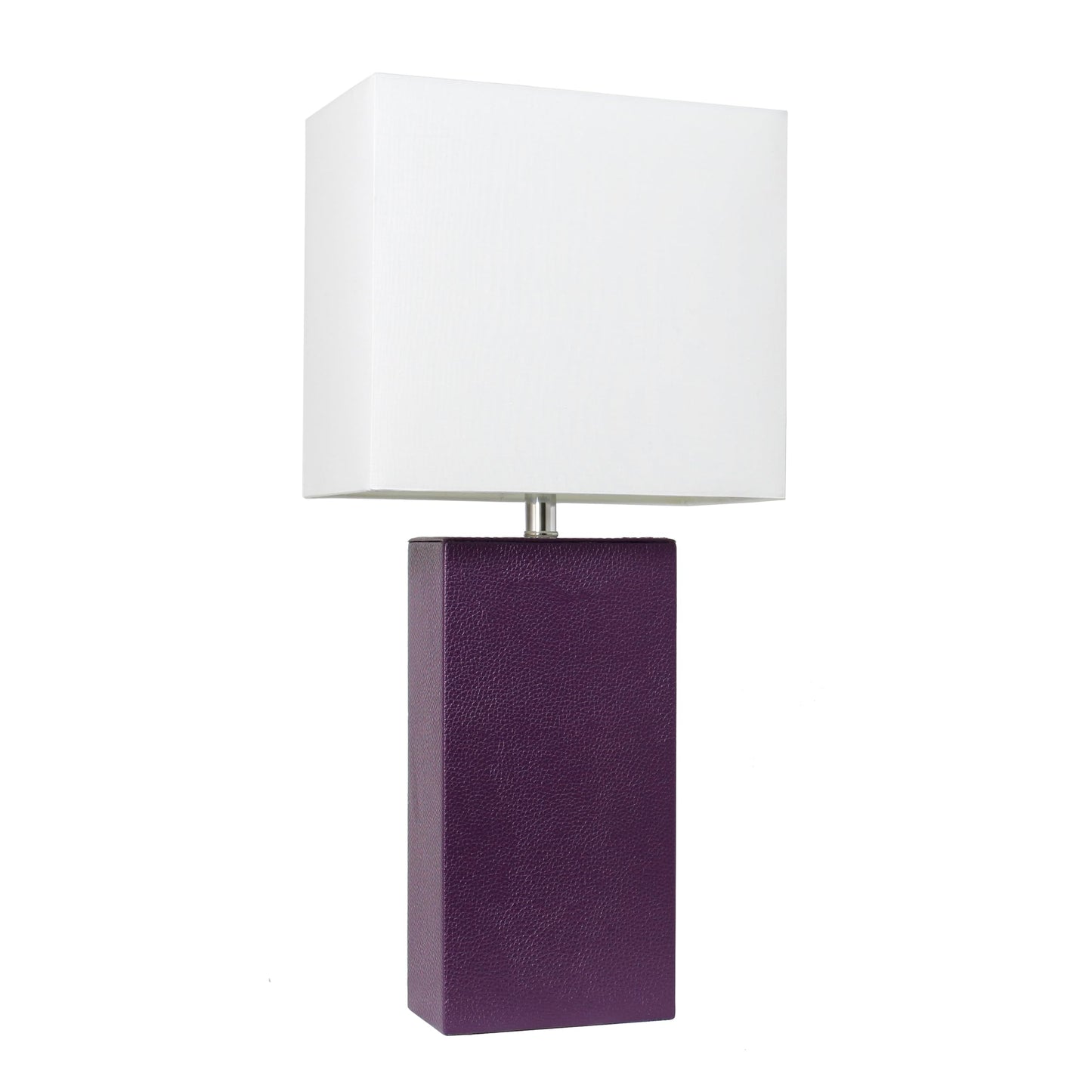 LALIA HOME 21in Leather Base Bedside Table Lamp, Eggplant Purple Fabric Shade, Modern Design for Living Room, Bedroom, Office, Model LHT-3008
